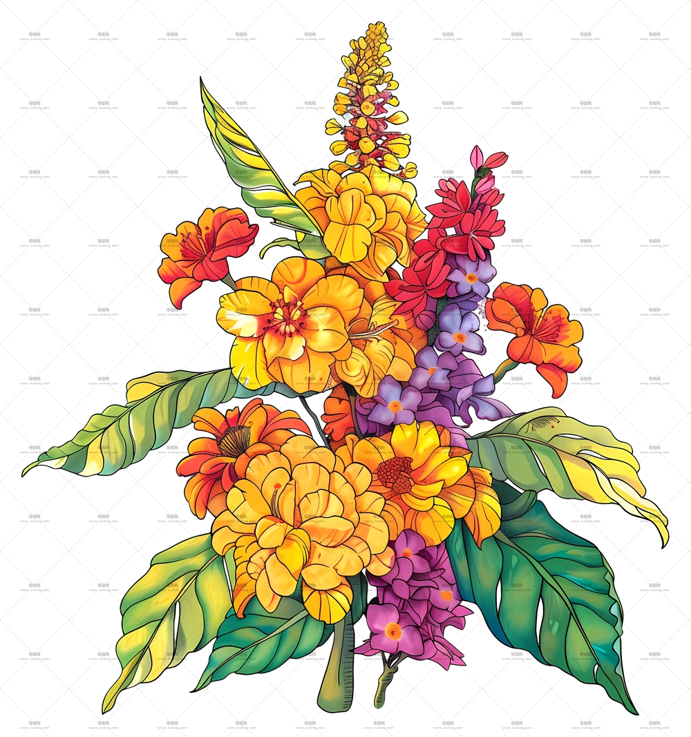 鲜花 – 多彩鲜花花束插画PNG免抠图预览图