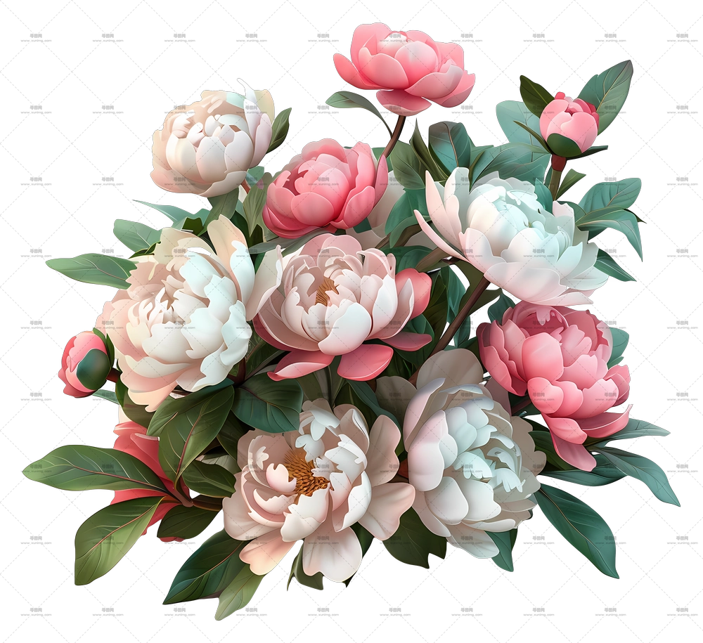 牡丹花丛 – 美丽牡丹花束PNG免抠图预览图