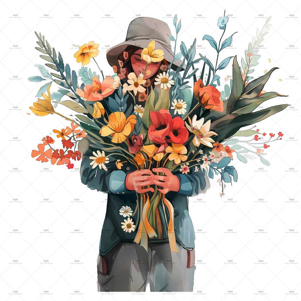 花店 – 手持多彩花束的人PNG免抠图预览图