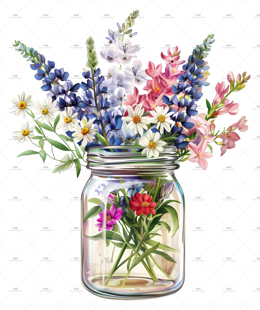 花朵 – 色彩缤纷的花束在罐中PNG免抠图预览图