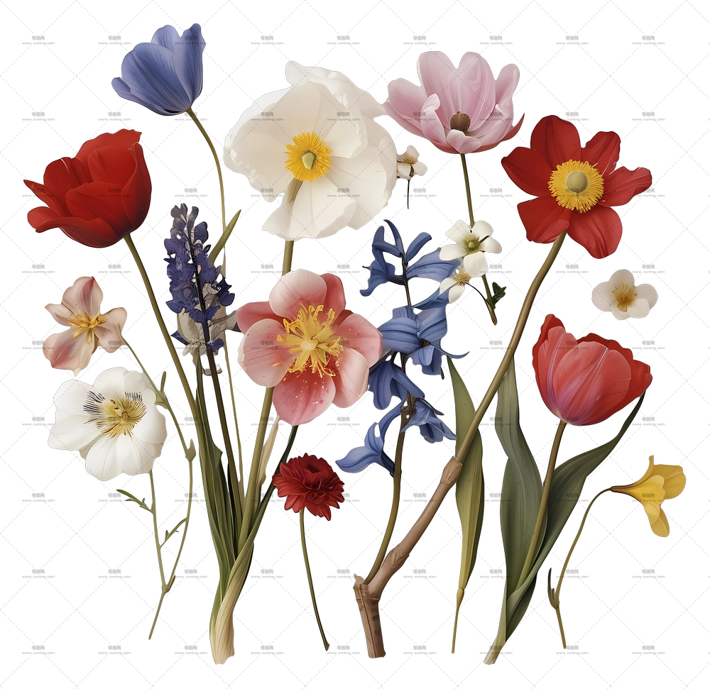 春花 – 混合花卉花束插画PNG免抠图预览图