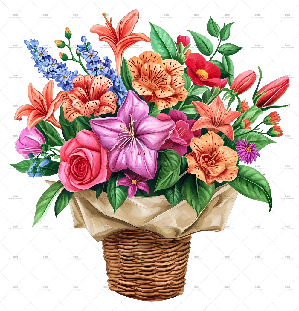 送花服务 – 精美多色花束PNG免抠图预览图