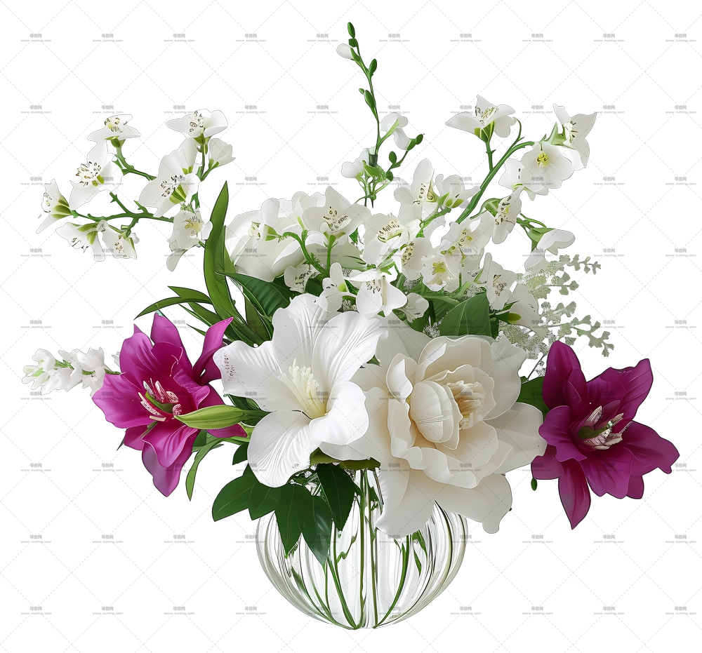 逼真优雅的花艺 – 花束插在花瓶里PNG免抠图预览图