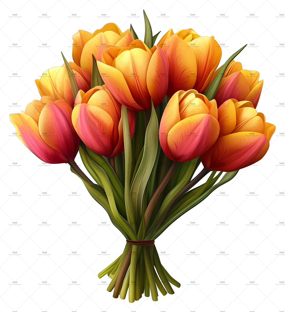 Doodle 风格郁金香花束 – 橙色郁金香花束PNG免抠图预览图