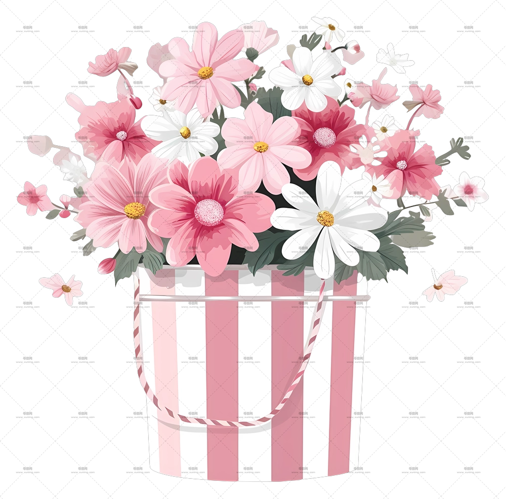 情人节花卉 – 精美粉白花卉花束PNG免抠图预览图