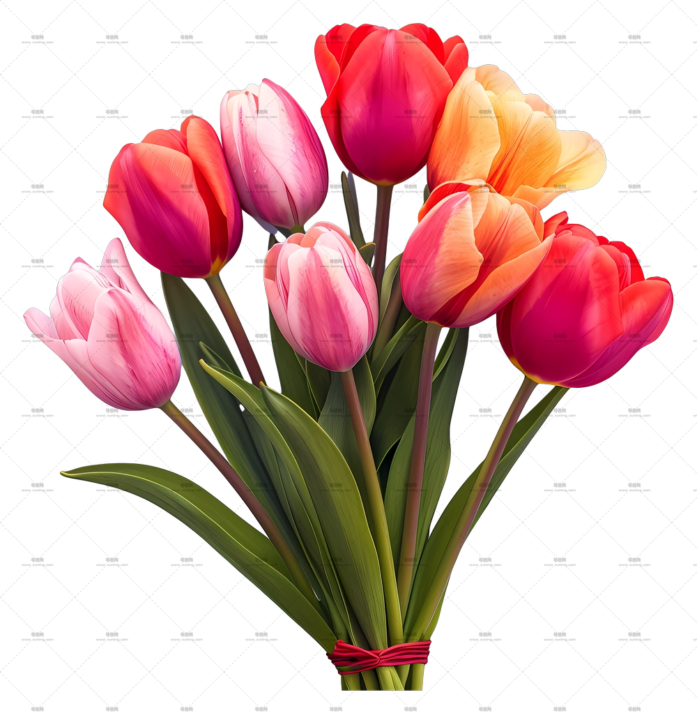 平顶郁金香花束 – 多彩郁金香花束插画PNG免抠图预览图