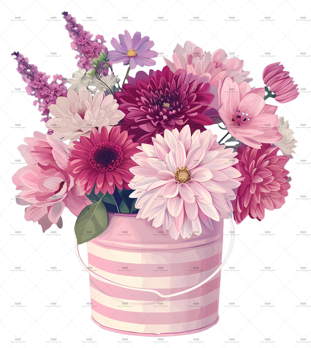 情人节花艺 – 条纹桶中的精美粉色花束PNG免抠图预览图