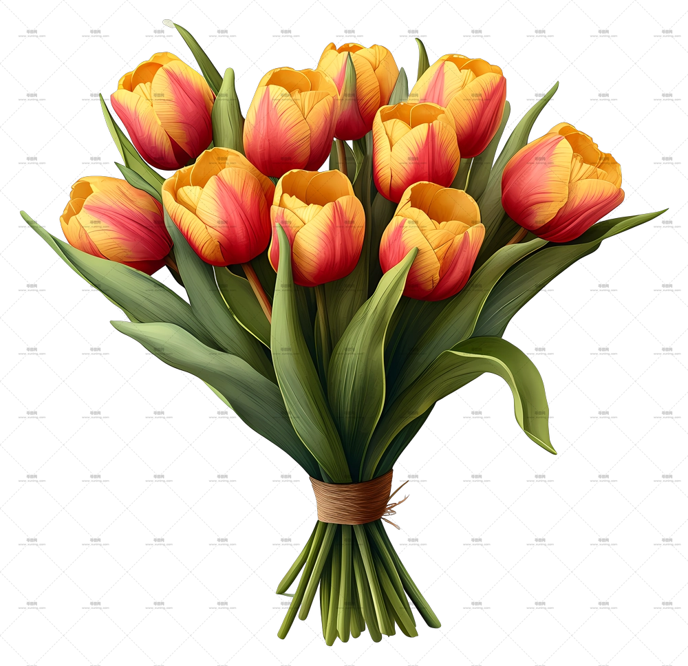 素描风格郁金香花束 – 明亮郁金香花束插画PNG免抠图预览图