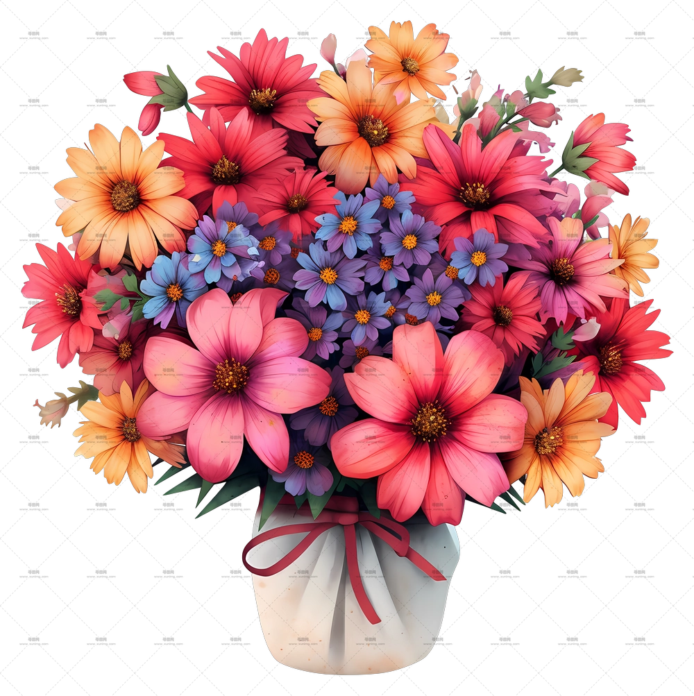 手绘花卉布置 – 瓶中多彩花束PNG免抠图预览图