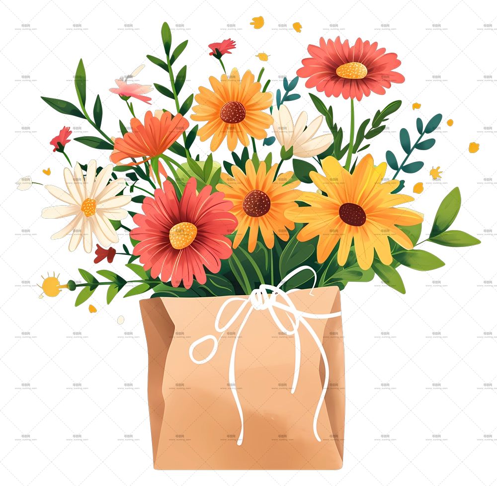 情人节配送 – 纸袋中的彩色花束PNG免抠图预览图