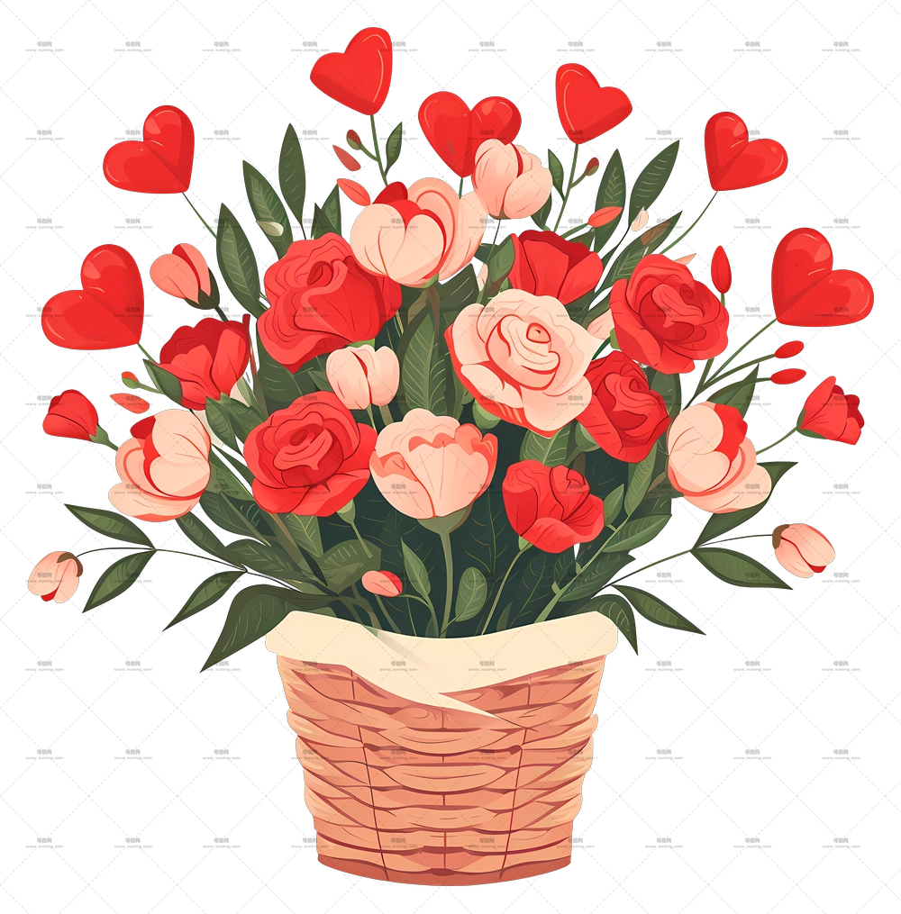 花艺配送 – 带有心形的花篮PNG免抠图预览图