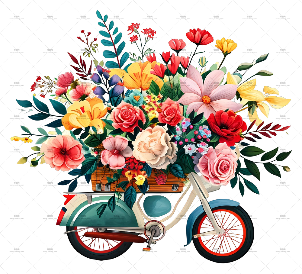 送花服务 – 踏板上色彩缤纷的花束PNG免抠图预览图