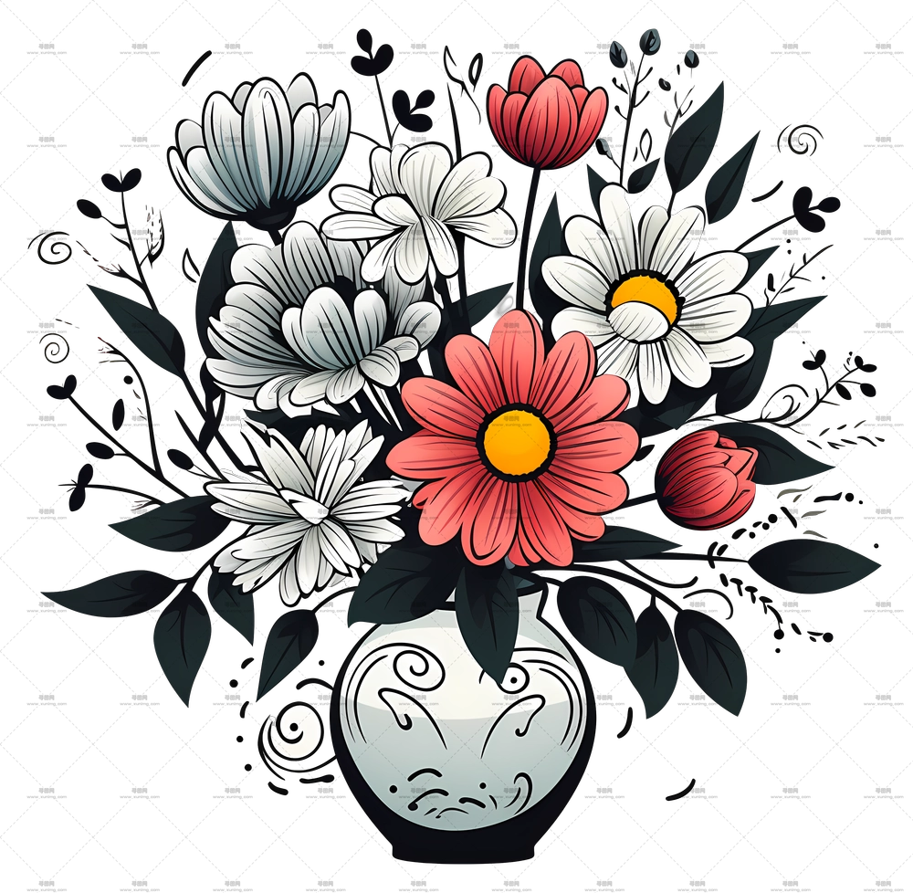 涂鸦风格花瓶中的花 – 美丽的花束PNG免抠图预览图 涂鸦风格花瓶中的花 – 美丽的花束PNG免抠图预览图