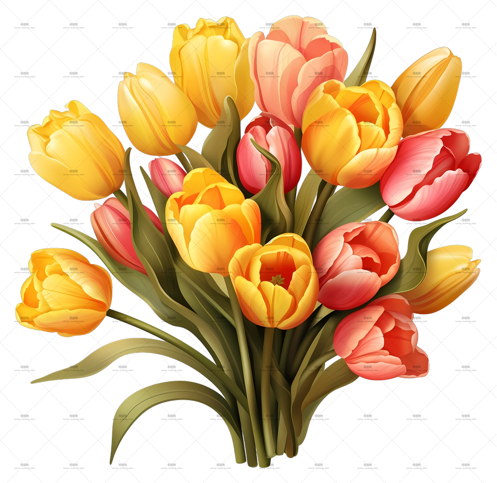 扁平郁金香花束 – 色彩鲜艳的郁金香花束插画PNG免抠图预览图