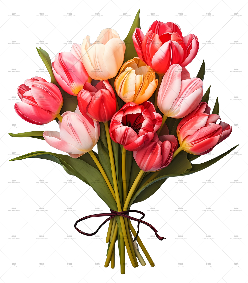 Doodle Style 郁金香花束 – 鲜艳郁金香花束插画PNG免抠图预览图