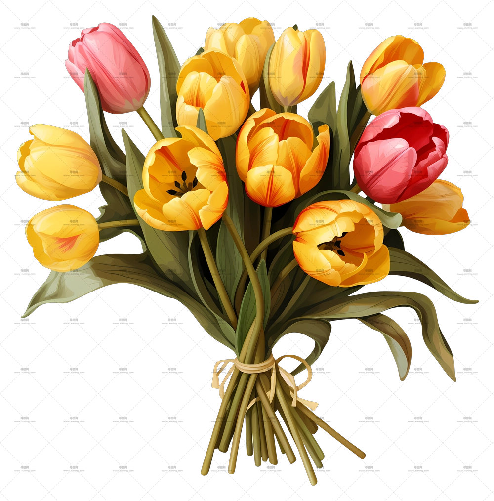手绘郁金香花束 – 明亮郁金香花束插画PNG免抠图预览图