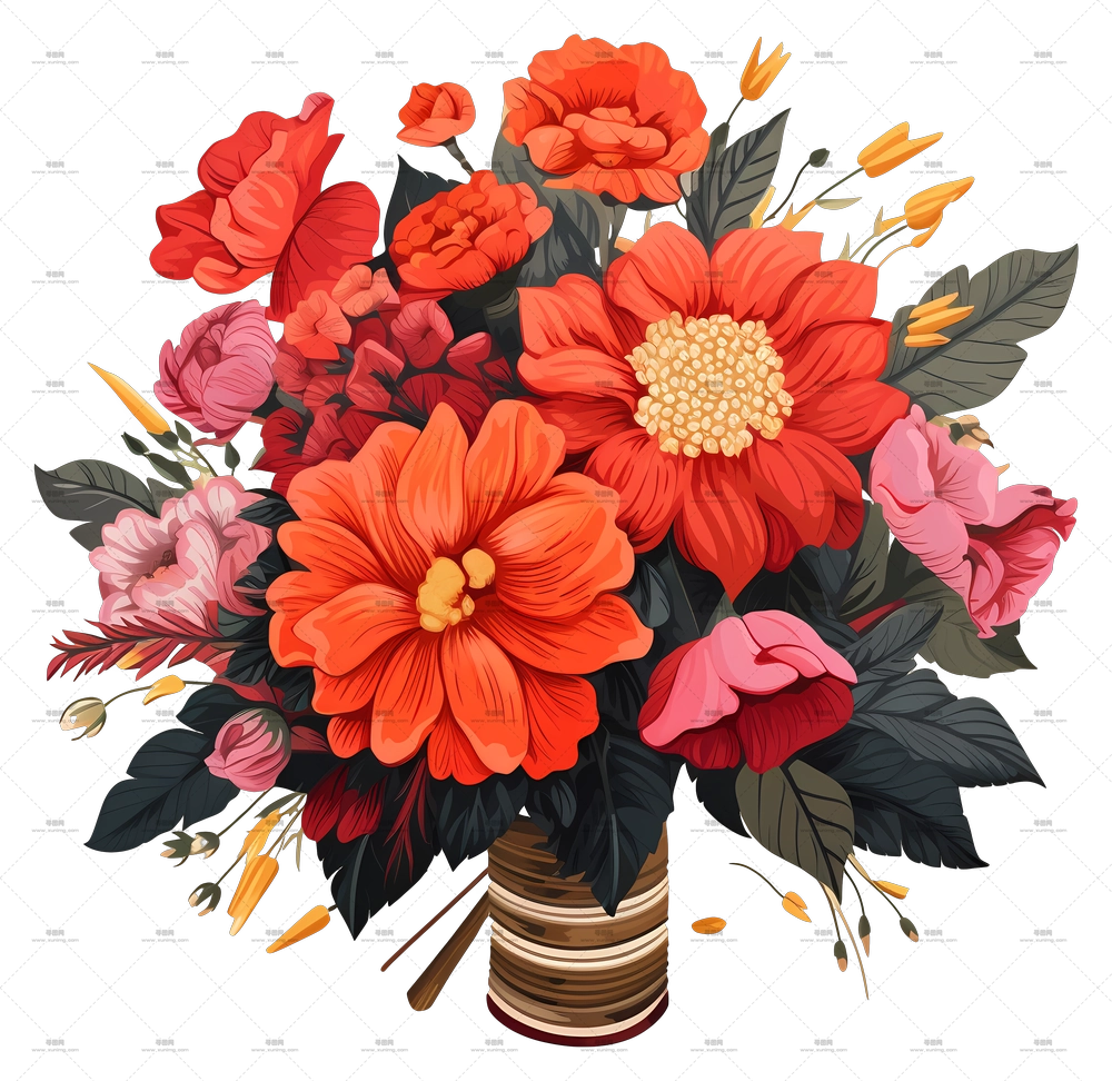 手绘插花 – 美丽花束PNG免抠图预览图