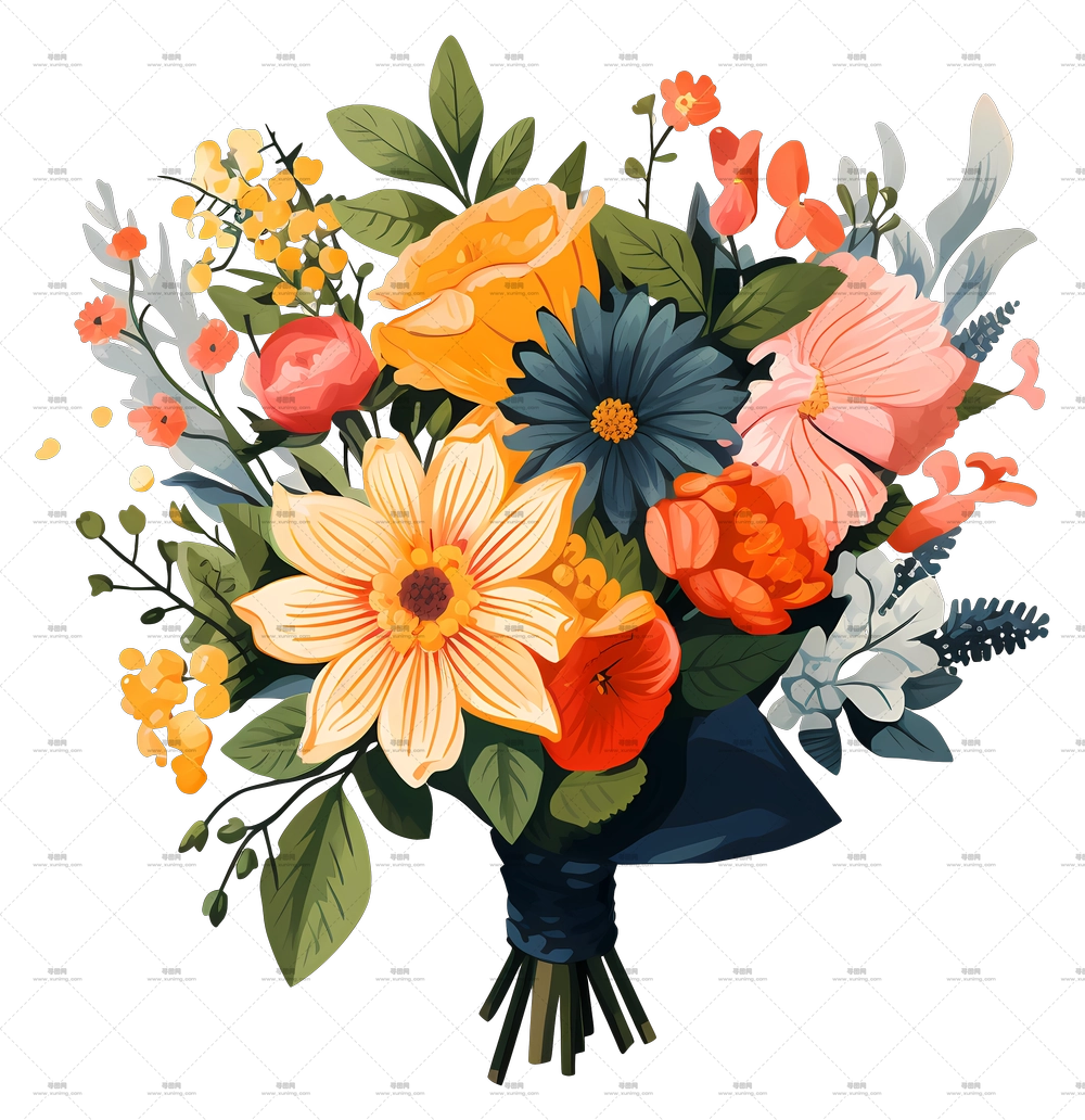手绘插花 – 色彩鲜艳的美丽花束PNG免抠图预览图