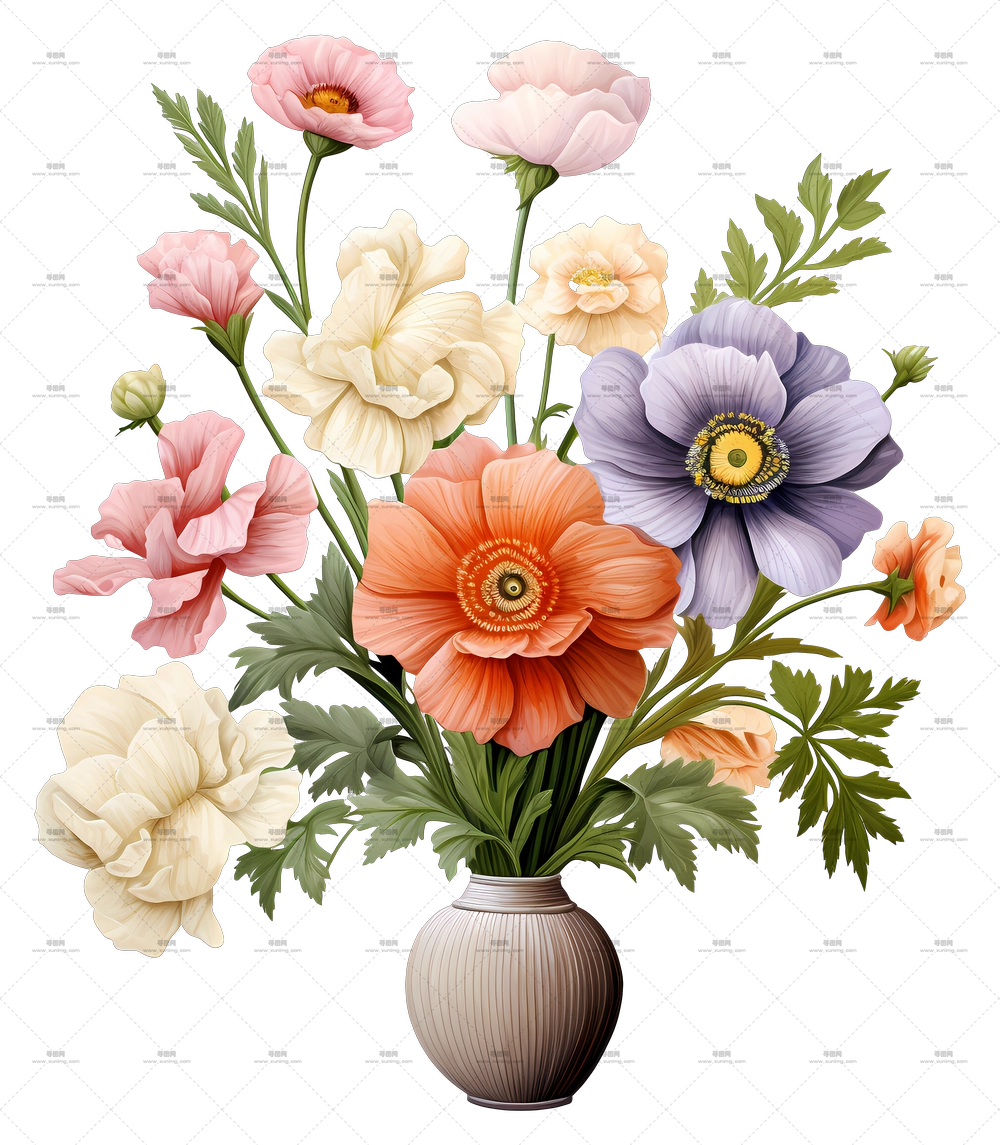 色彩缤纷的花束在花瓶中PNG免抠图预览图