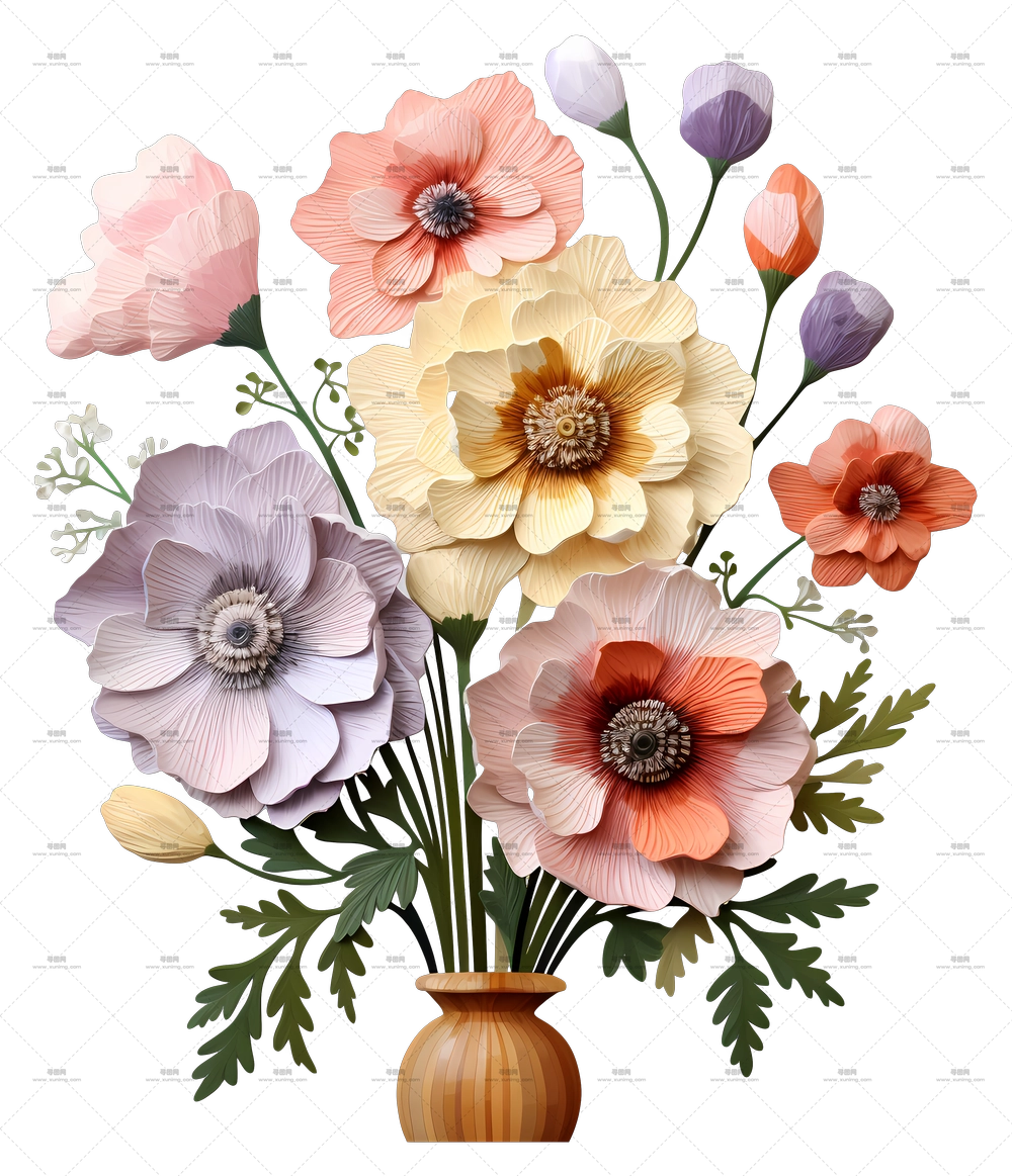 淡彩春日花束 – 花瓶中的彩色花束PNG免抠图预览图