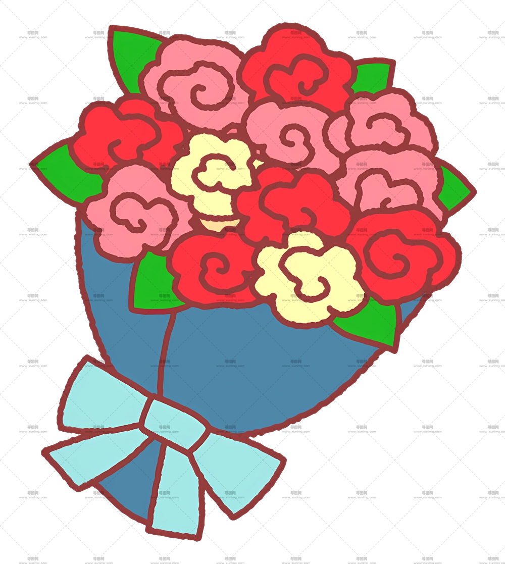 图标 – 带蓝色丝带的彩色花束PNG免抠图预览图