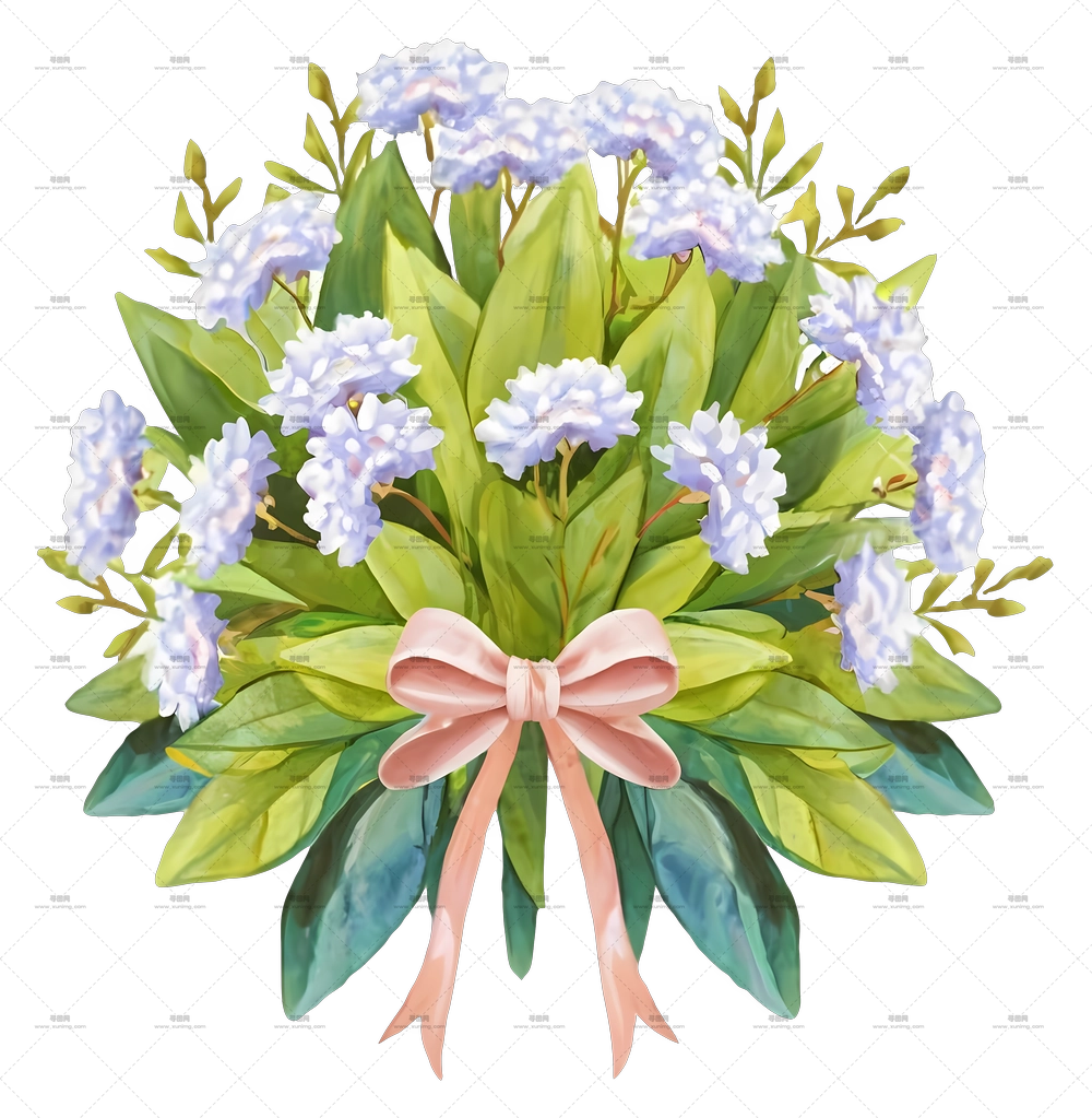 卡通 – 紫色花束与绿叶PNG免抠图预览图 卡通 – 紫色花束与绿叶PNG免抠图预览图