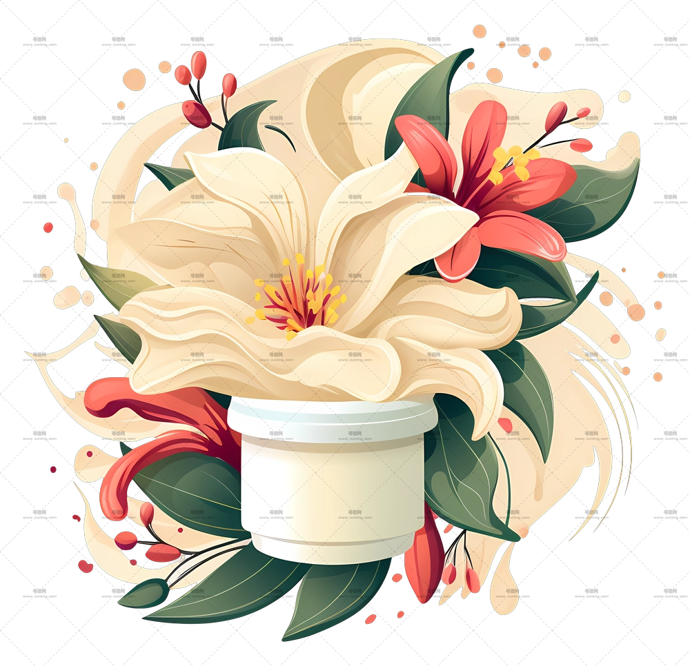 冬季肌肤舒缓 – 带有百合的美丽花束PNG免抠图预览图