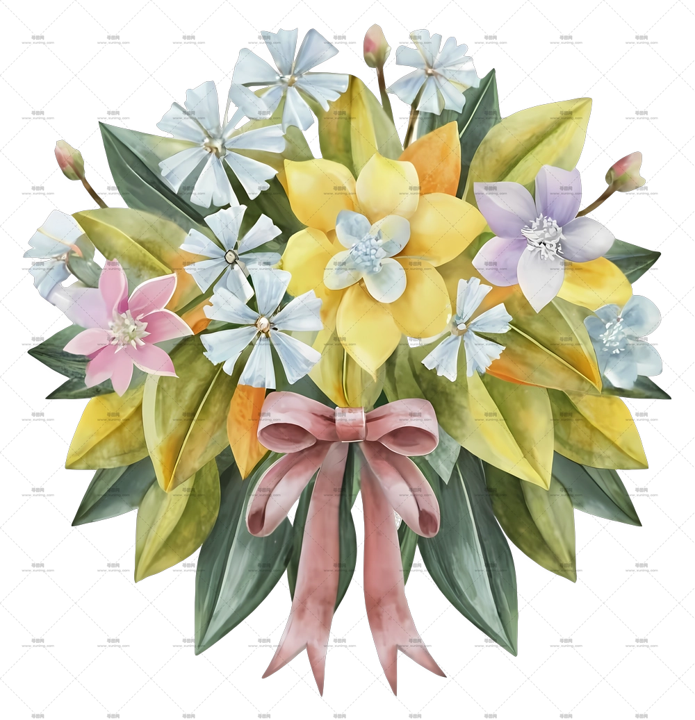 卡通 – 带丝带的美丽花束PNG免抠图预览图