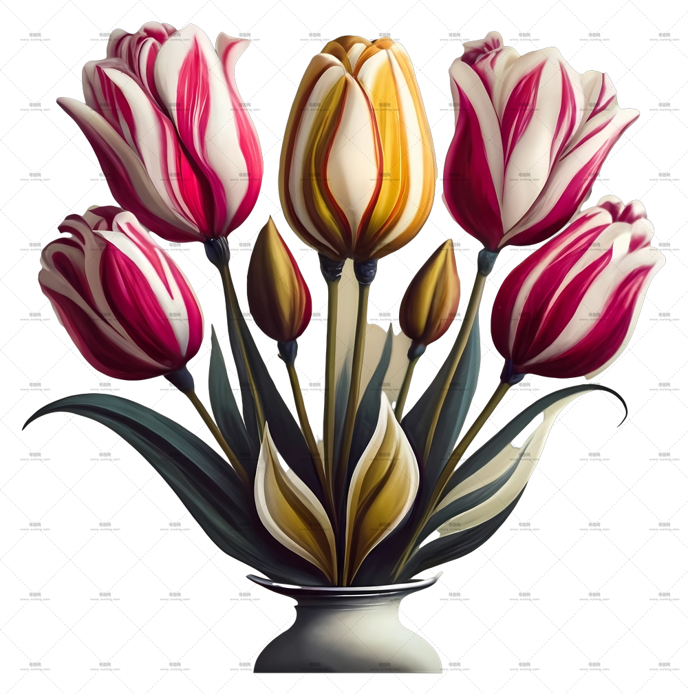 卡通 – 瓶中美丽的郁金香花束PNG免抠图预览图