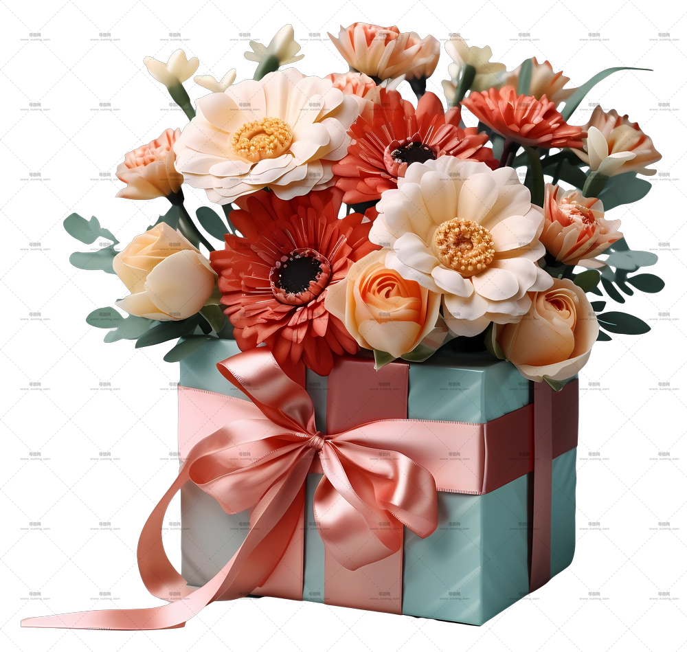 礼盒 – 美丽花束礼物PNG免抠图预览图