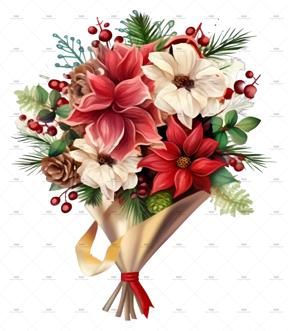 红白相间的美丽节日花束PNG免抠图预览图