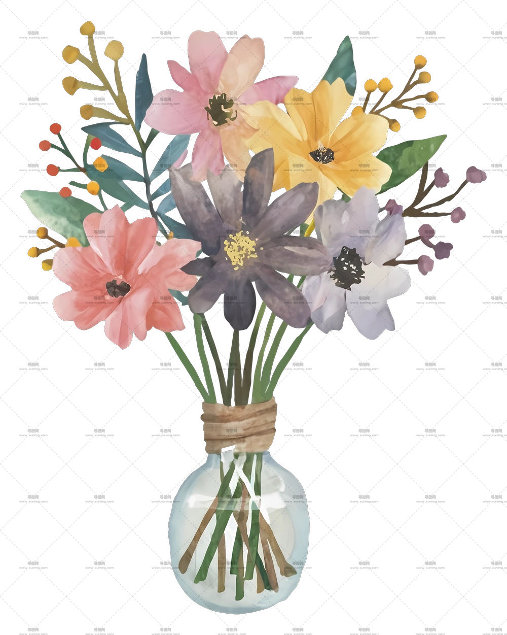 卡通 – 玻璃花瓶中的花卉花束PNG免抠图预览图