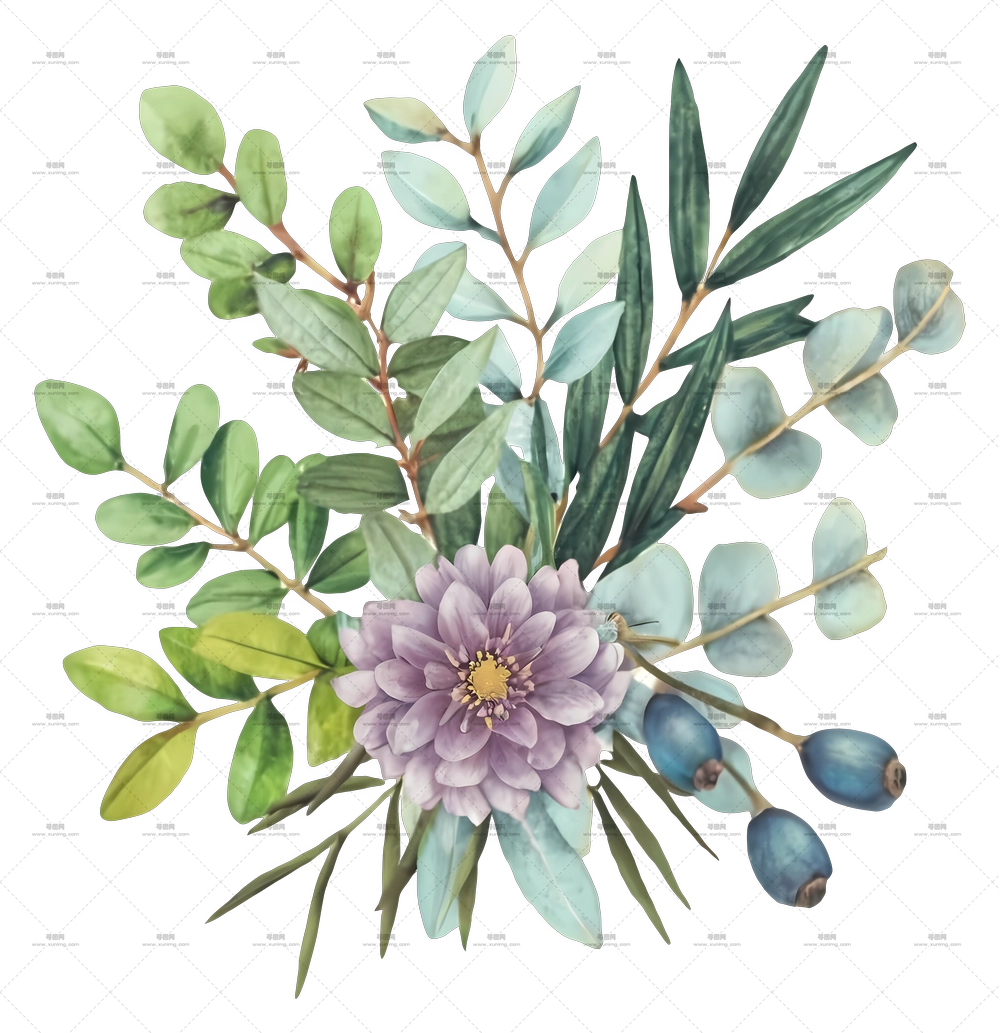 卡通 – 带绿叶的花束PNG免抠图预览图