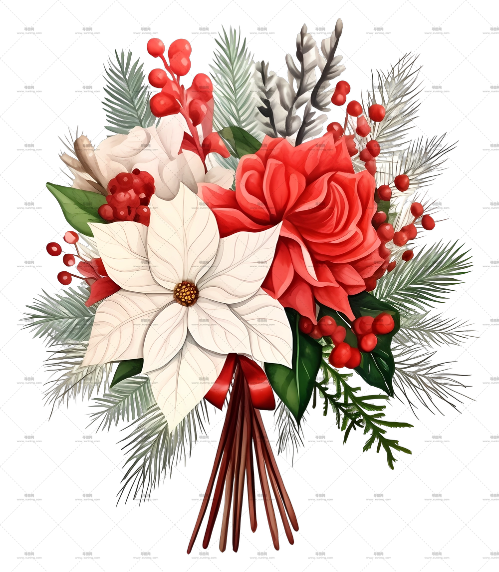 素描圣诞花束 – 优雅的圣诞花束,带有红白花朵PNG免抠图预览图 素描圣诞花束 – 优雅的圣诞花束,带有红白花朵PNG免抠图预览图