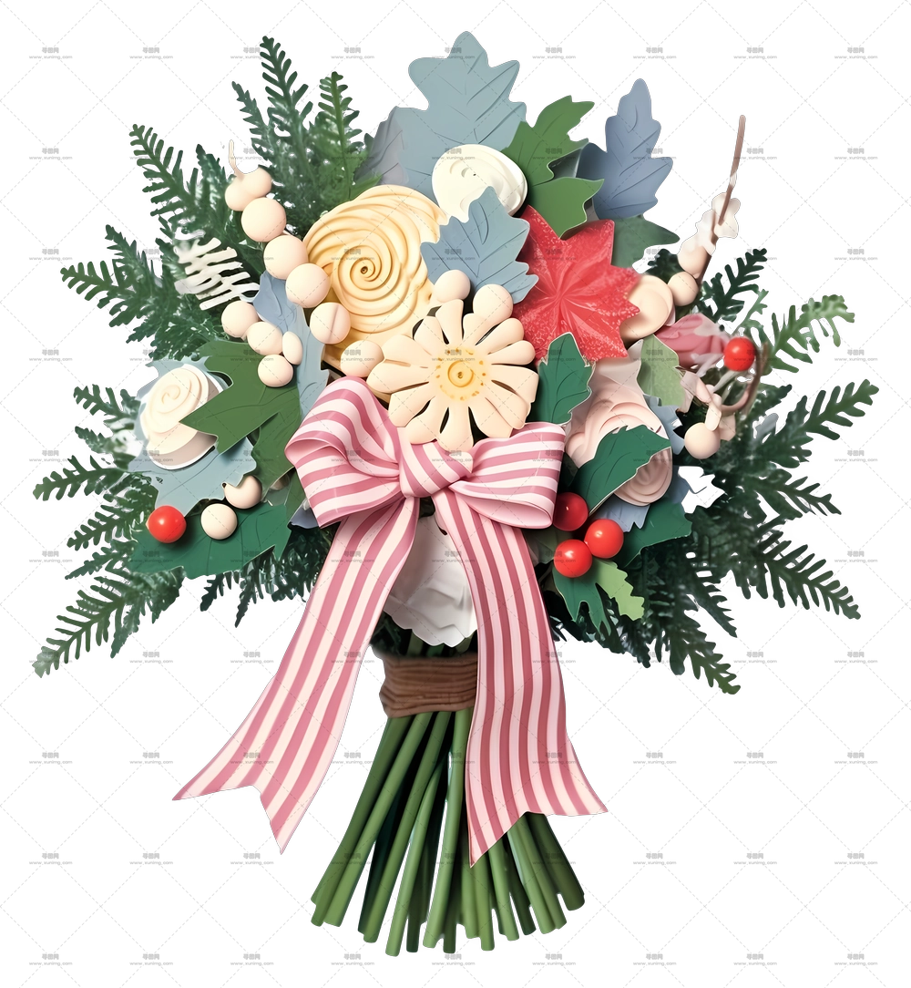 淡彩圣诞花束 – 装饰性花束PNG免抠图预览图