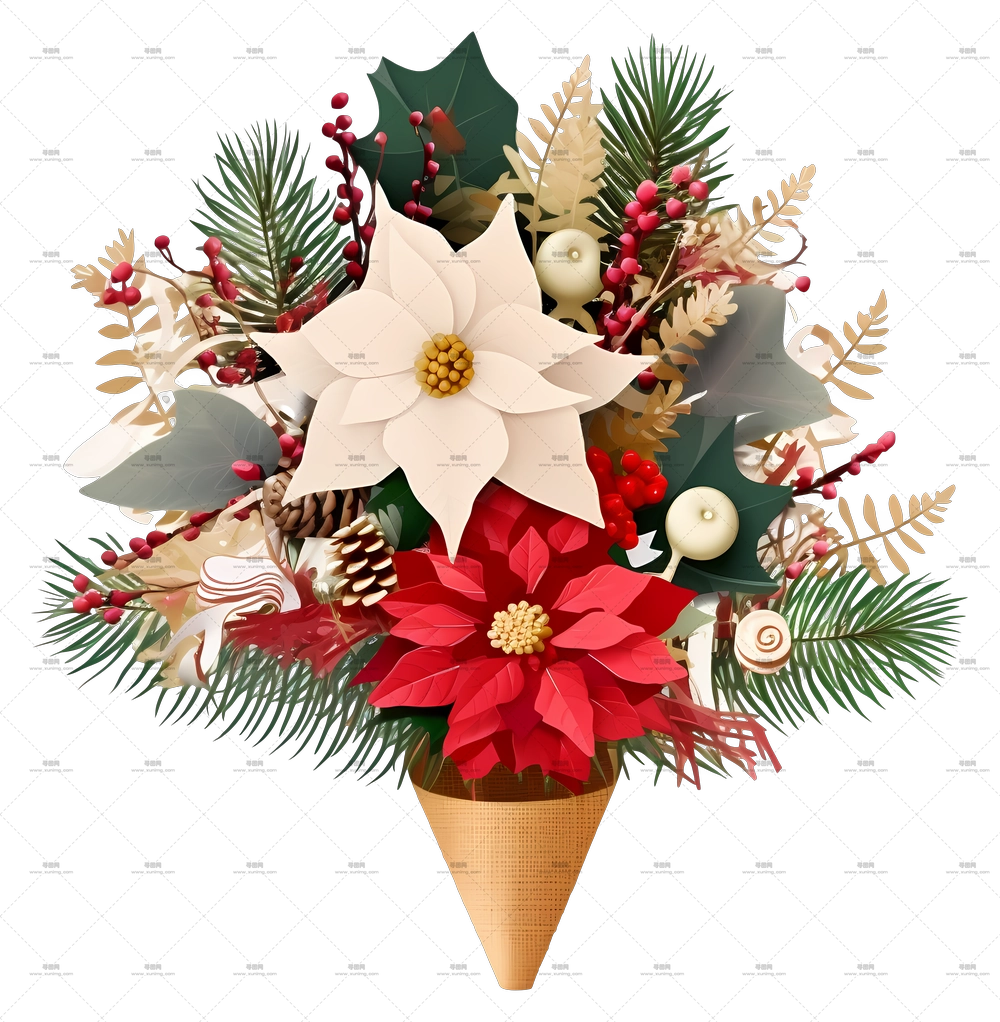 逼真圣诞花束 – 节日气氛圣诞花束PNG免抠图预览图