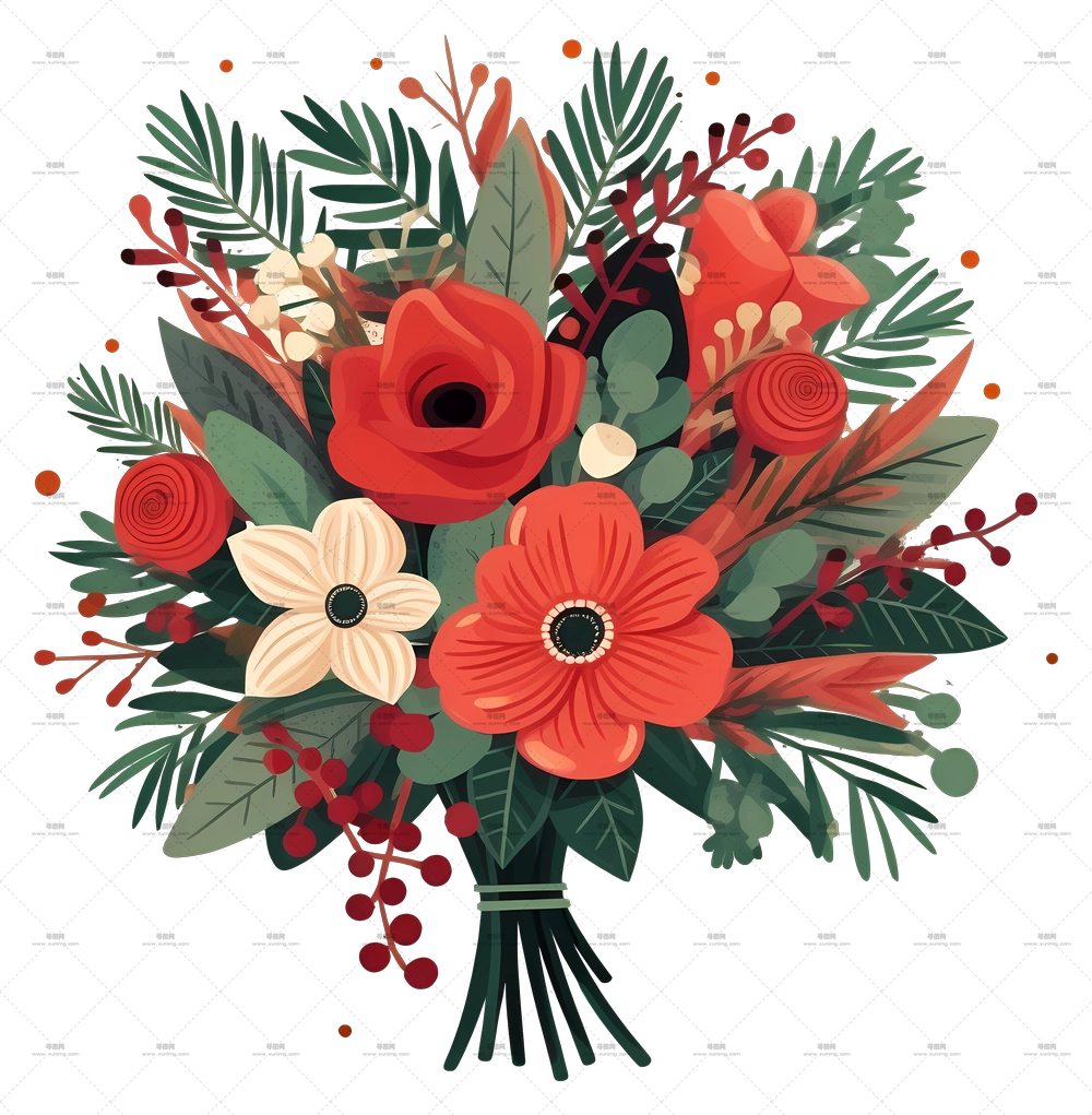 扁平圣诞花束 – 多彩花束插画PNG免抠图预览图