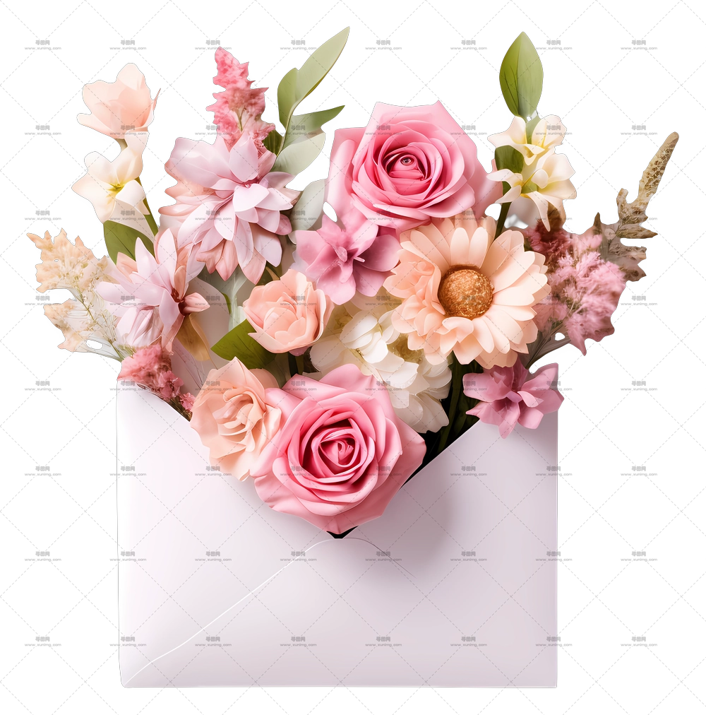 白色信封 – 信封中的美丽花束PNG免抠图预览图