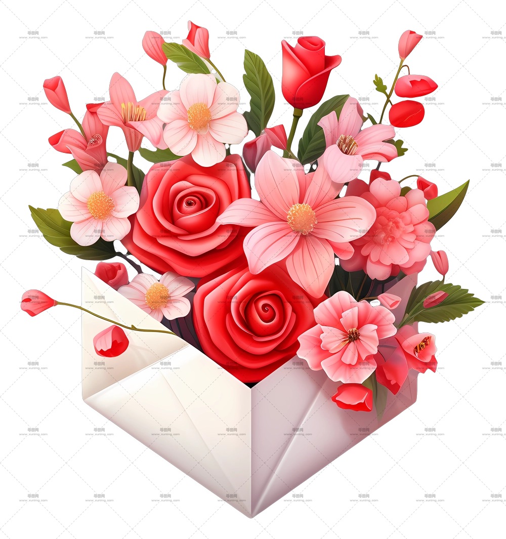 信封 – 信封中的美丽花束PNG免抠图预览图