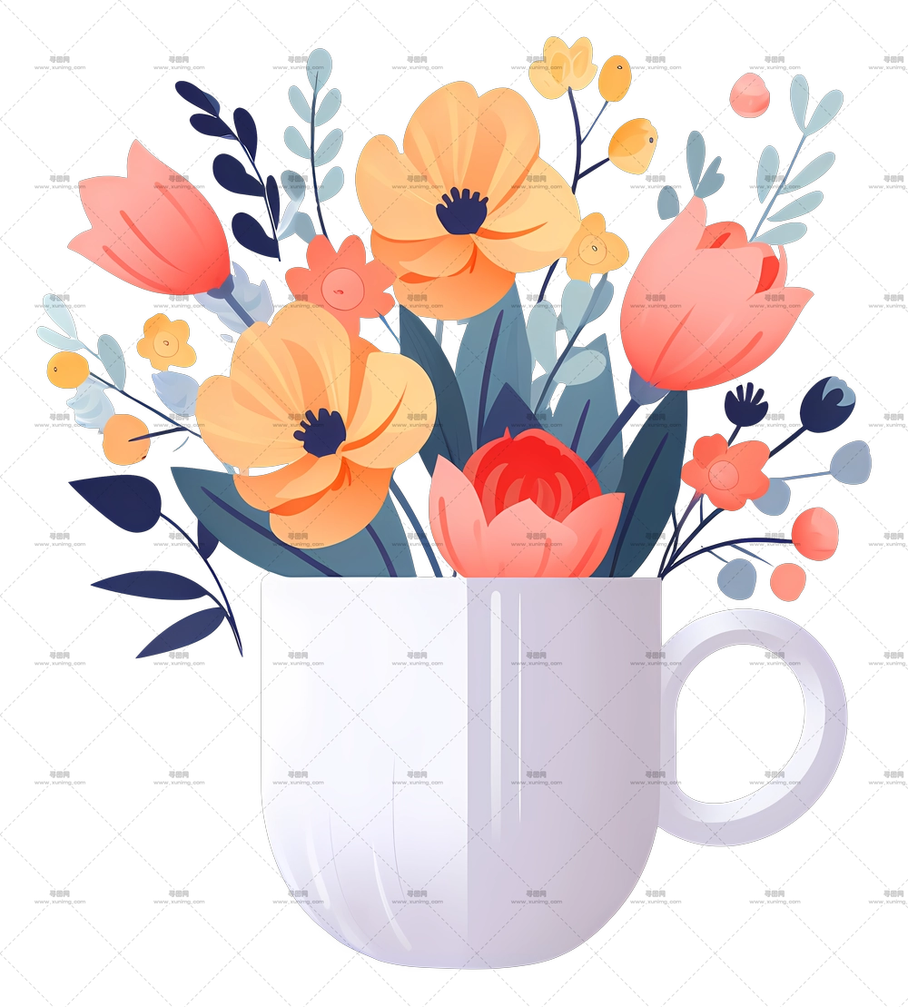咖啡杯 – 杯中的彩色花束PNG免抠图预览图