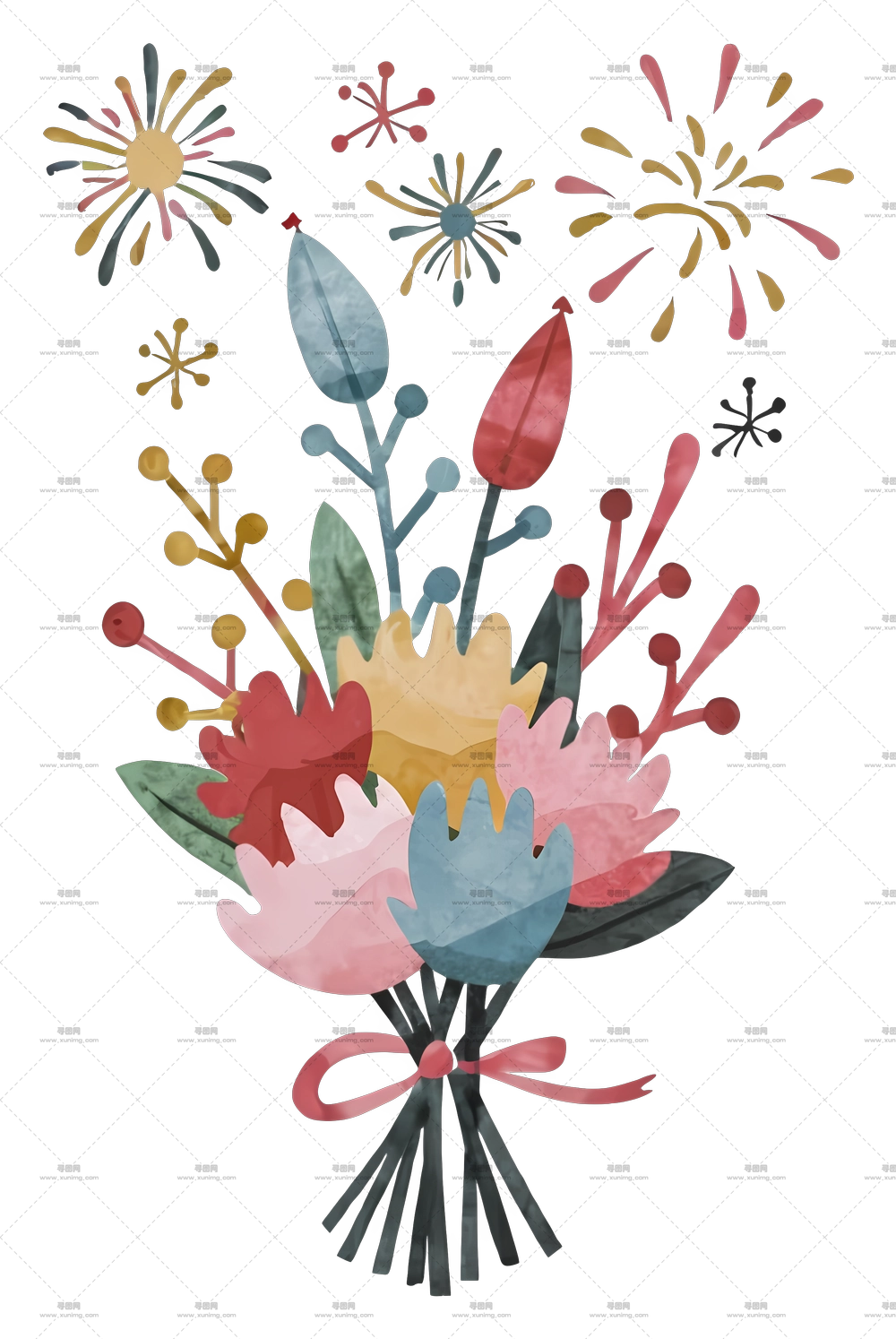 多彩花朵 – 多彩花束PNG免抠图预览图