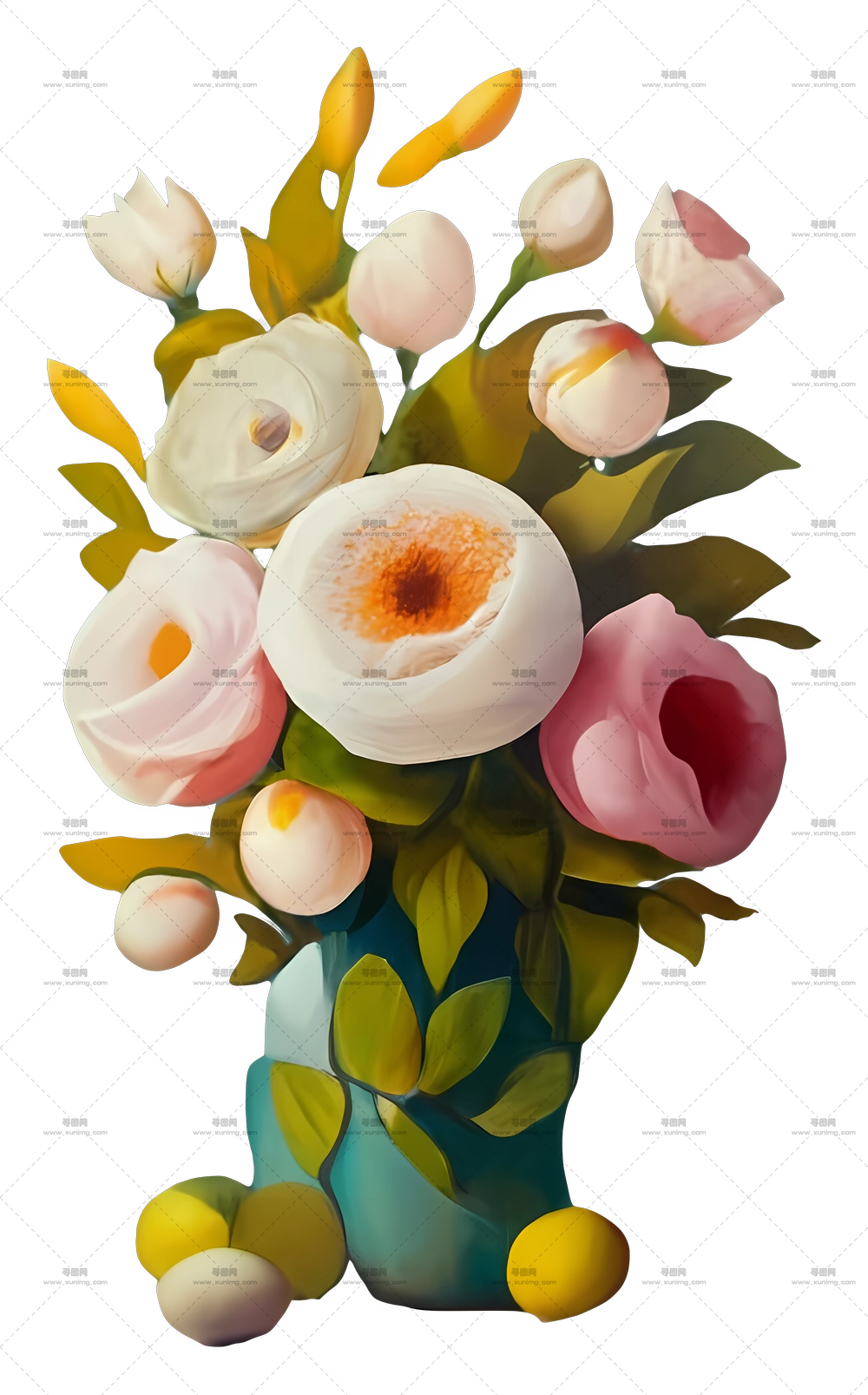 花瓶 – 色彩缤纷的花束在花瓶中PNG免抠图预览图