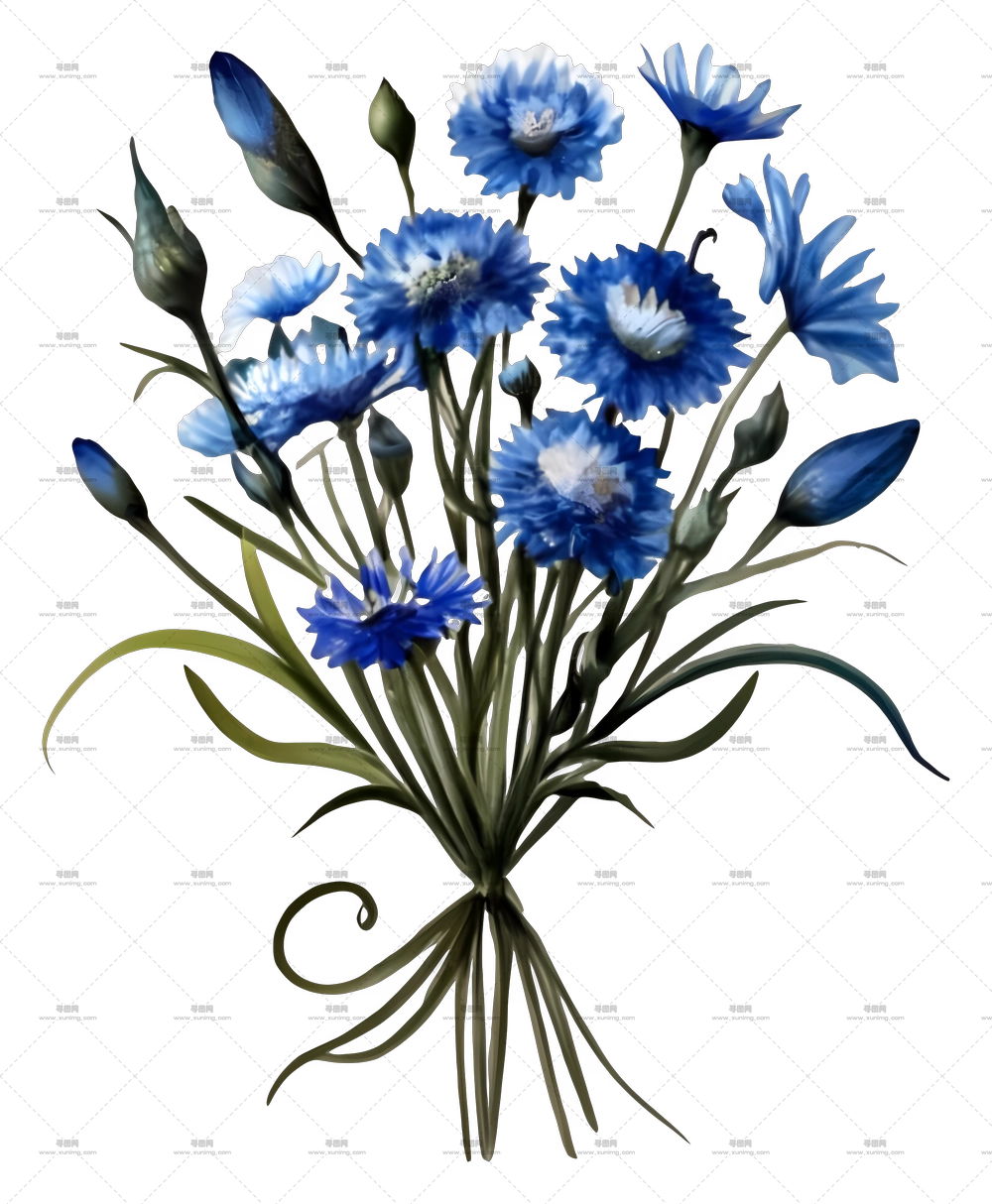 蓝色花朵 – 美丽的蓝色野生花卉花束PNG免抠图预览图