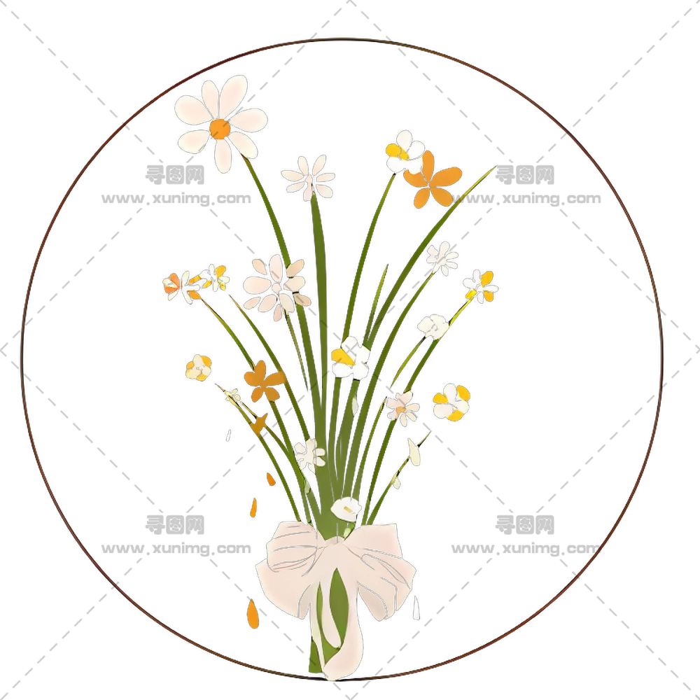 雏菊 – 带有丝带的美丽花束PNG免抠图预览图