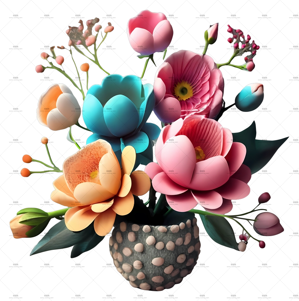D 模型 – 花瓶中的彩色花束PNG免抠图预览图