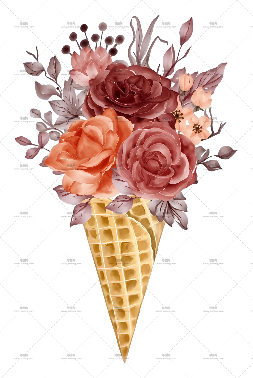 华夫饼杯 – 华夫饼杯中的美丽花束PNG免抠图预览图 华夫饼杯 – 华夫饼杯中的美丽花束PNG免抠图预览图