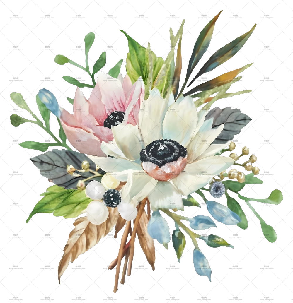 绘画 – 精致带叶的花束PNG免抠图预览图