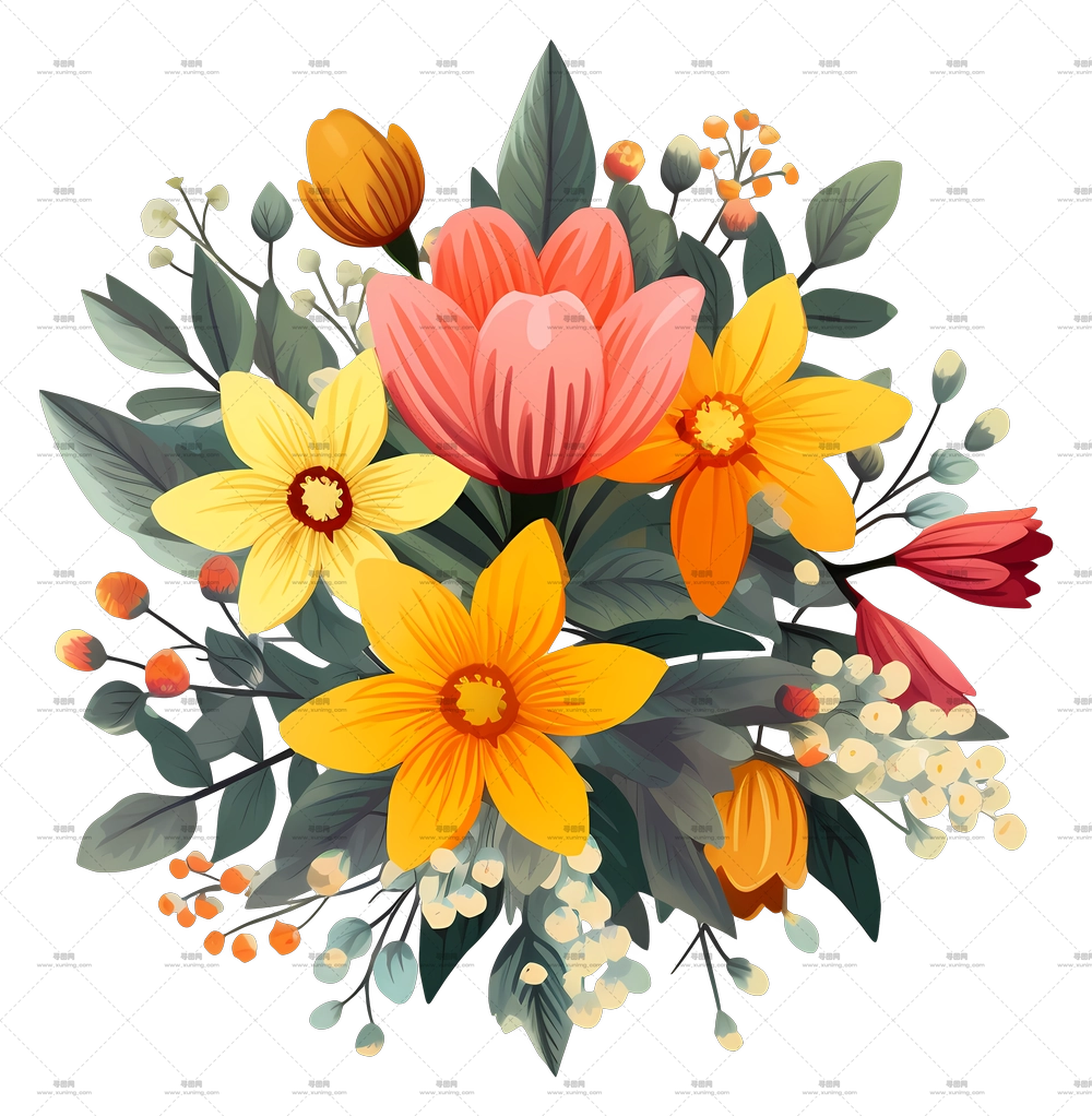 鲜艳花朵插画PNG免抠图预览图