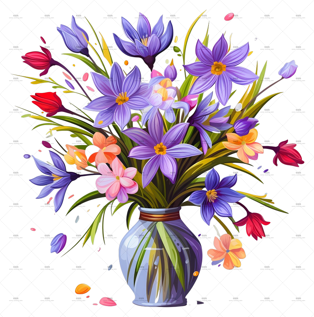 水彩画 – 瓶中多彩花束PNG免抠图预览图