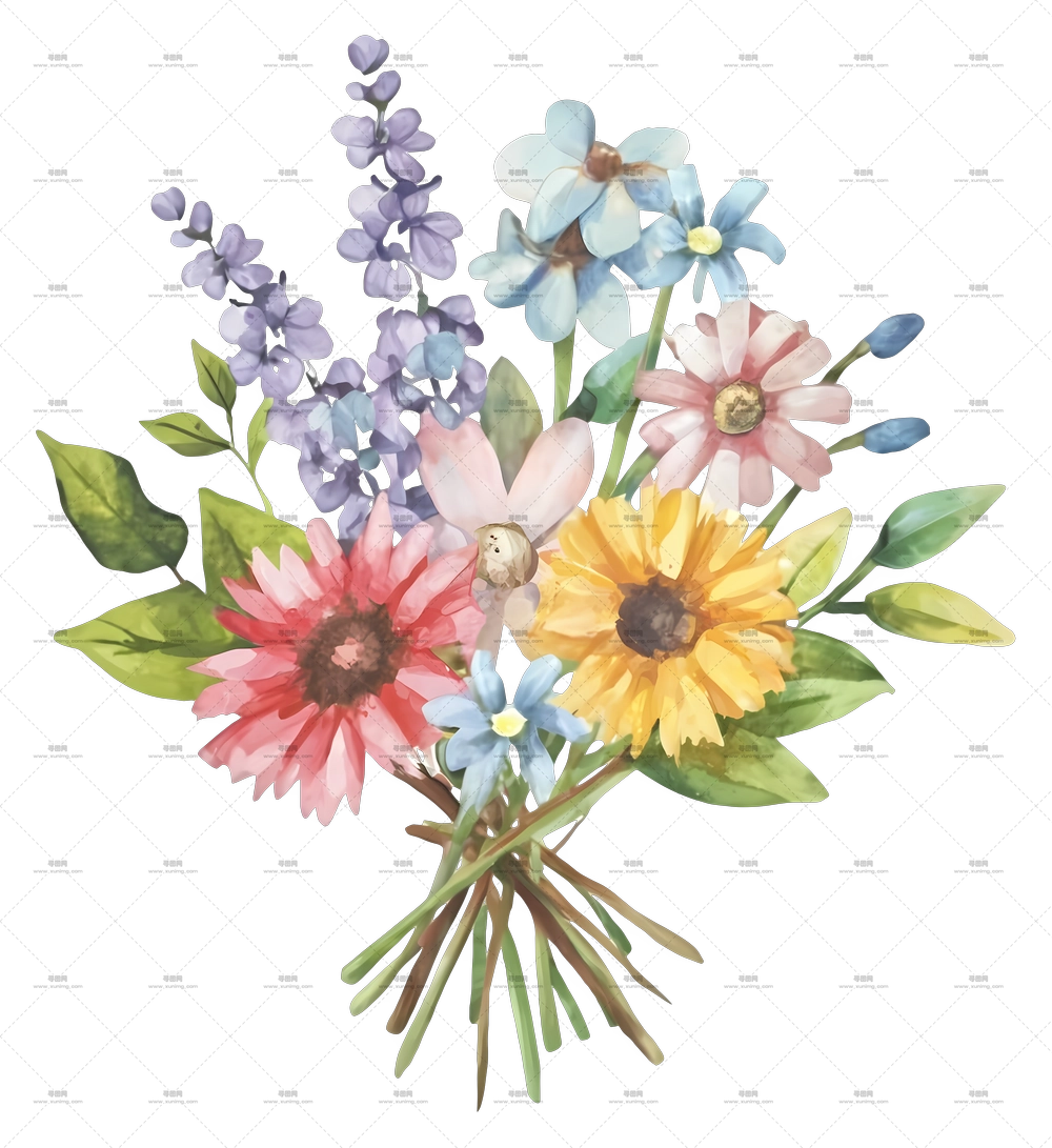 插花 – 淡彩水彩花束PNG免抠图预览图